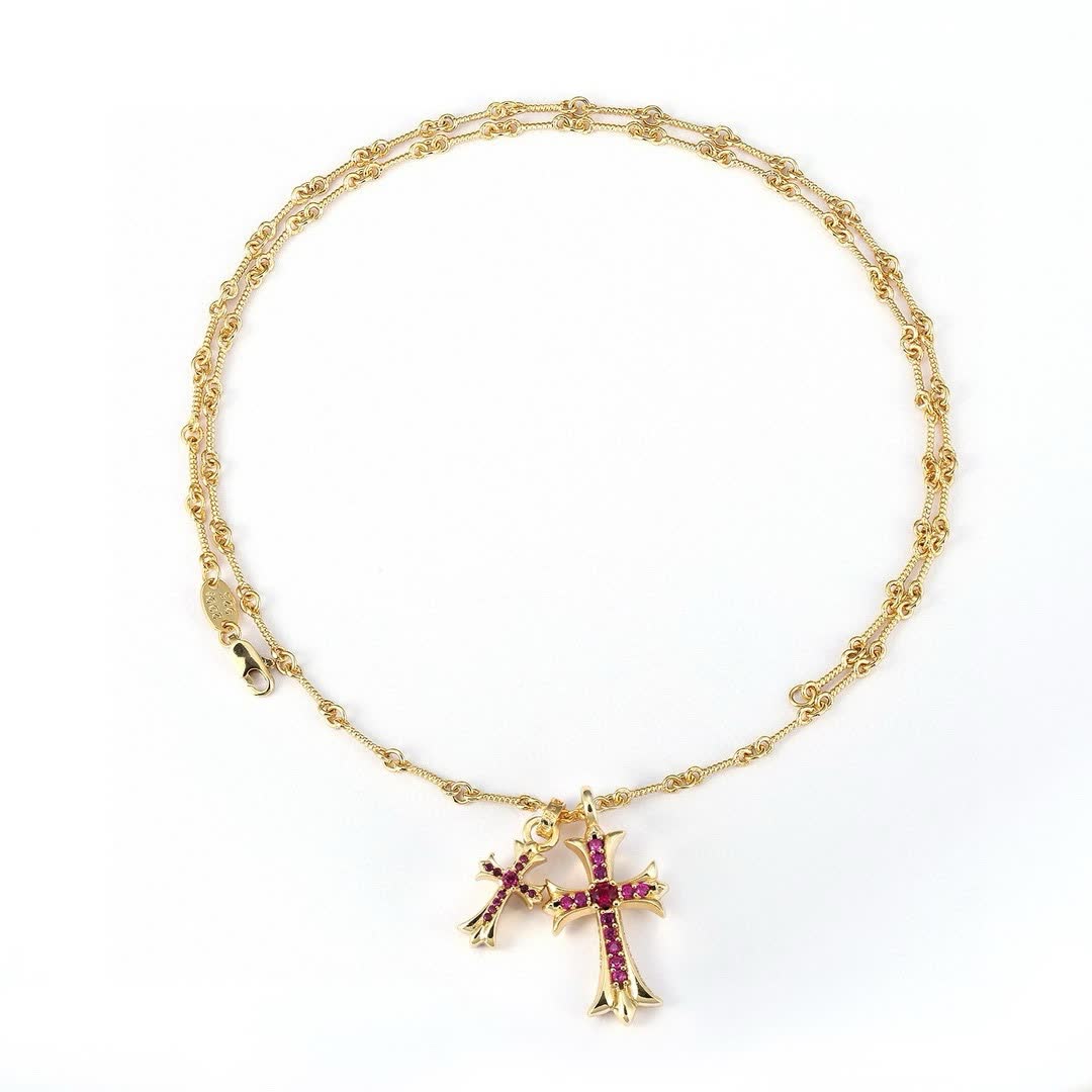 Chrome Hearts Gold Tone Cross Pendant Necklace
